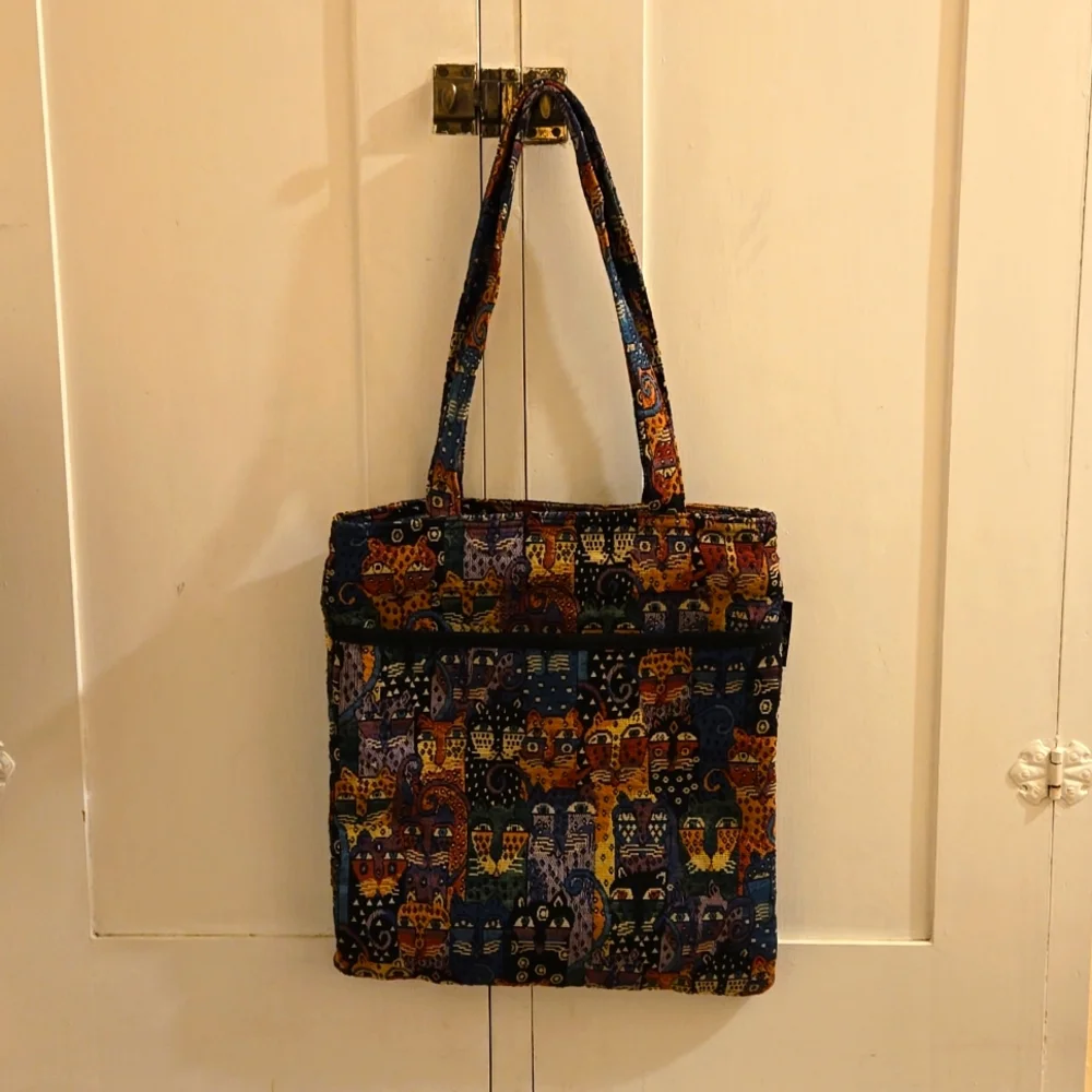 Laurel Burch Vintage tote style cat motif tapestry bag - Picture 2 of 11